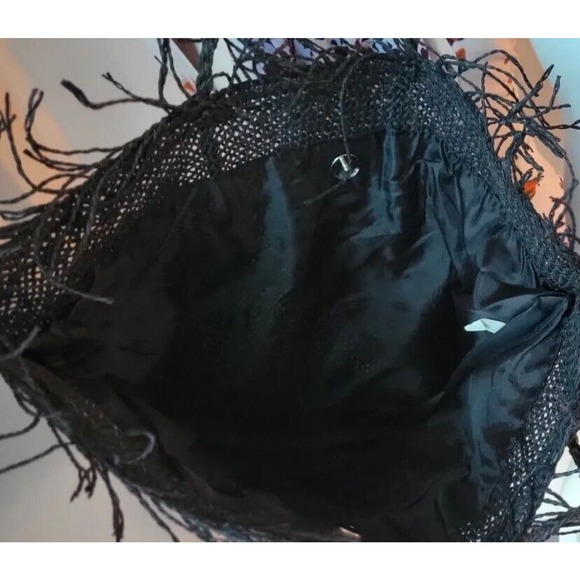 Woven Black Handbag Purse 100% Paper Black Frayed Beach Bag Snap Closed Zip... - Picture 12 of 15